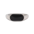 Anello minimalista in acciaio inossidabile con inserto in smalto nero ovale su bianco - US 5 / Color Acciaio