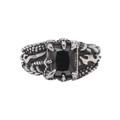 Gothic dragon claw ring for men with rectangular black gemstone in vintage steel finish - US 7 / Black Stone