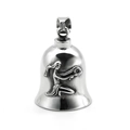 Macro detail of stainless steel bell pendant with embossed goddess figure for bikers - Virgo Pendant Only (Without Chain)