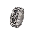 Macro view of retro silver ring with gothic relief and black gemstone inlay - US 7 / Black Rhinestone