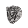 Bague bouclier ailes d'ange rétro en acier inoxydable avec gravure Archange Michel - Acier