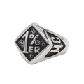 Vintage-Motorradring aus Edelstahl mit 1% ER-Relief und MC-Gravur in silbernem Metall-Finish - US 7 / Stahlfarbe