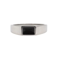 Anillo minimalista de acero de titanio plateado con ónix negro rectangular - US 6 / Acero Piedra Negra