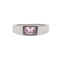 Anillo moderno de titanio plateado con una gema rosa rectangular pulida incrustada - US 6 / Color Acero Piedra Rosa