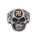 Retro Herrenring aus Edelstahl mit Totenkopf, goldenem Manji-Symbol und Cloud-Muster - US 7 / Zweifarbig (Gold & Silber)