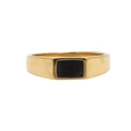 Anillo minimalista de titanio dorado con superficie plana rectangular de esmalte negro - Dorado Piedra Negra