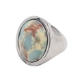 Bague rétro en acier inoxydable avec une grande pierre ovale aux motifs minéraux naturels - Style 11 (Vert Clair Veines Rouge-Brun)