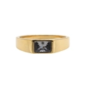 Anillo minimalista de acero dorado con una piedra de cristal transparente rectangular - Piedra Gris Dorada