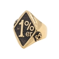 Anello vintage 1%er in acciaio al titanio dorato da uomo con faccia a rombo incisa nera - US 7 / Oro Antico