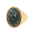 Anello vintage placcato oro in acciaio con pietra ovale in marmo verde e sfaccettature - US 7 / Oro-Texture Marmo Verde Scuro (3)