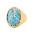 Anello vintage dorato con una grande pietra blu ovale e motivi a onde marine - US 7 / Oro-Texture Blu Oceano (4)