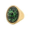 Bague rétro en acier titane doré avec pierre précieuse ovale de style émeraude - Style 5 (Feuille d'Or Verte)