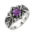 Retro titanium steel ring with purple round gemstone and vintage floral carvings - US 7 / Purple Rhinestones