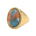 Bague large rétro en acier titane doré avec pierre ovale effet marbre bleu et orange - Style 6 (Abstrait Coloré)