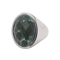 Bague vintage en acier argenté avec pierre verte ovale facettée et texture naturelle - Style 8 (Vert Foncé Facetté-Argent)