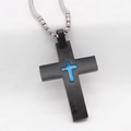 Vintage zwarte roestvrijstalen kruis ketting voor heren met blauwe inleg en zilveren ketting - Blauwe Hanger Zonder Ketting