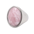 Bague rétro en acier inoxydable avec pierre ovale en marbre rose et finition argentée - Style 9 (Marbre Rose-Argent)