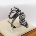 Retro stainless steel dragon ring with detailed scale textures and a wrap-around design - US 7 / Steel