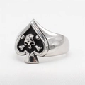 Anello retrò in acciaio inossidabile da uomo con teschio e asso di picche punk - US 7 / Color Acciaio