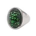 Bague ovale en acier argenté avec incrustations de feuilles vert émeraude style rétro - Style 13 (Feuille d'Or Verte-Argent)