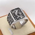 Vintage koi carp men's stainless steel signet ring with detailed relief engravings - US 7 / Steel