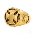 Anello a croce vintage da uomo in acciaio al titanio dorato lucido con dettagli a rilievo - US 7 / Oro