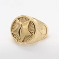 Vintage gold men's stainless steel signet ring with a raised star design and sunburst texture - US 7 / Gold