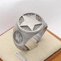 Vintage stainless steel signet ring for men featuring star motif and sunburst texture - US 7 / Frosted