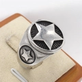 Retro punk style stainless steel star ring for men with oxidized finish on beige stand - US 7 / Steel