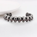 Retro punk skull cuff bracelet in vintage steel finish with red zircon stone eyes - Steel Color with Red Eyes