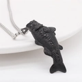 Retro koi fish pendant in matte black finish with silver steel chain on white background - Pendant Only (Without Chain)-Black