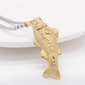 Retro golden goldfish pendant with scales detail on a silver box chain necklace - Pendant Only (Without Chain)-Gold