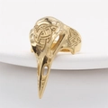 Retro golden viking bird skull ring with intricate celtic knot carvings in punk style - US 7 / Gold