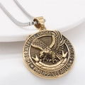 Retro eagle medallion pendant necklace in antique gold finish on stainless steel chain - Gold Color Pendant, No Chain