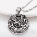 Vintage eagle round pendant necklace in silver stainless steel with ball chain for men - Steel Color Pendant, No Chain