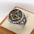 Retro Masonic men's titanium steel ring with red gemstone and compass symbol - US 7 / Two-Tone Red Zircon
