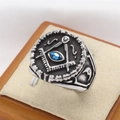 Vintage silver stainless steel Freemason ring for men with a blue faux gemstone - US 7 / Stainless Steel Silver Color Blue Zirconia