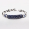 Bracciale da uomo in occhio di tigre e acciaio inossidabile con perline blu e chiusura a moschettone - Stile Sodalite Blu Scuro (4)