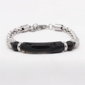 Bracciale da uomo in acciaio al titanio con perline occhio di tigre e pietre nere - Stile Agata Nera Pura (3)