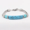 Bracciale da uomo in acciaio al titanio con pietra occhio di tigre blu e chiusura boho - Stile Turchese Celeste (1)
