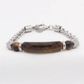 Bracciale da uomo in pietra occhio di tigre e acciaio con chiusura a moschettone - Stile Occhio di Tigre Marrone (2)