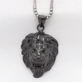 Retro lion head pendant necklace in black chrome finish with silver box chain - Black Pendant Only (Without Chain)
