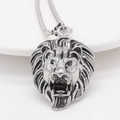 Men's vintage lion head pendant necklace in silver stainless steel with black stone eyes - Steel Color Pendant Only (Without Chain)