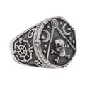Retro silver skull ring with crescent moon and compass star details for men - US 7 / Round Skull Moon Star Style(1)