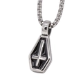 Macro view of Gothic coffin pendant necklace with black enamel inverted cross - Black Pendant (No Chain)