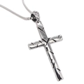 Retro stainless steel cross pendant necklace with textured diagonal groove patterns - Steel Color Pendant (Pendant Only (Without Chain))