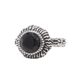 Vintage Herrenring aus Edelstahl mit großem schwarzen Edelstein und Rankenmuster - US 7 / Schwarz