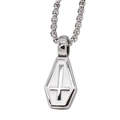 Macro detail of gothic coffin pendant with white enamel and silver inverted cross on a chain - White Pendant (No Chain)