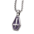 Macro view of gothic coffin pendant necklace with purple enamel and silver cross detail - Purple Pendant Only (Without Chain)