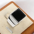 Polished silver men's signet ring with a square black onyx gemstone inlay - US 7 / Steel Black Stone